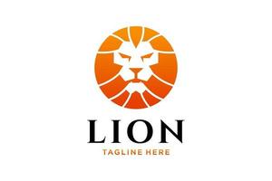 Orange lion head with circle logo vector design template in isolated white background.