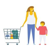 madre e hijo de compras vector