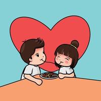 illustration of cute couple eating together vector