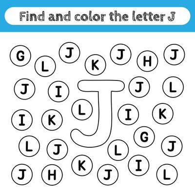 learning worksheets for kids find and color letters educational game to recognize the shape of the alphabet letter j 5096084 vector art at vecteezy