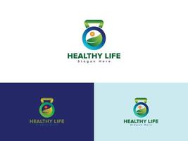 logotipo de vida saludable, logotipo de pesas rusas, logotipo de bienestar nutricional, plantilla de vector de logotipo de fitness de gimnasio