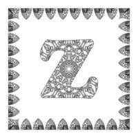 Letter Z with Mandala flower. decorative ornament in ethnic oriental style. coloring book page vector