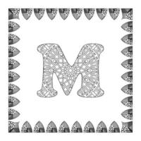 Letter M with Mandala flower. decorative ornament in ethnic oriental style. coloring book page. vector
