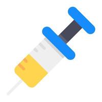 Plastic medical syringe icon in flat style vector