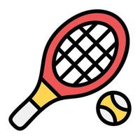 Racket with ball, long tennis icon in flat design. vector