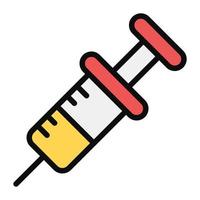 Plastic medical syringe icon in flat style vector