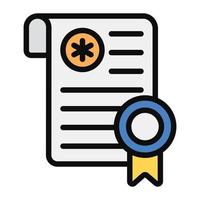 An official authorized document, flat design of medical certificate icon vector