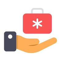 First aid kit in flat  icon, healthcare briefcase vector