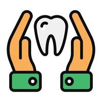 Tooth in hands denoting concept of dental care icon vector