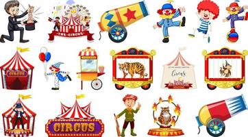 Set of circus characters and amusement park elements vector