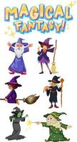 Set of different witches and wizards cartoon characters