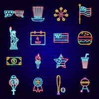 Fourth of July Neon Icons vector