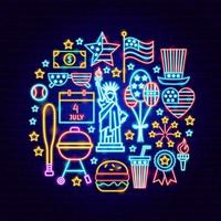 Fourth of July Neon Concept vector