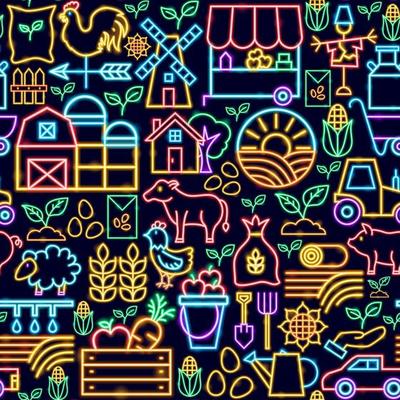 Farming Seamless Neon Pattern
