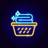 Laundry Clean Basket Neon Sign vector