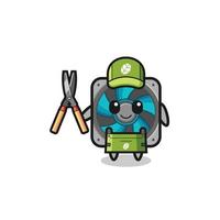 cute computer fan as gardener mascot vector