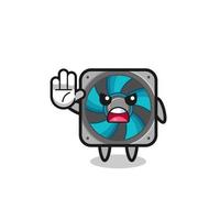 computer fan character doing stop gesture vector