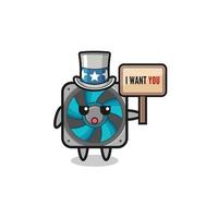 computer fan cartoon as uncle Sam holding the banner I want you vector