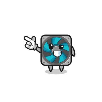 computer fan mascot pointing top left vector