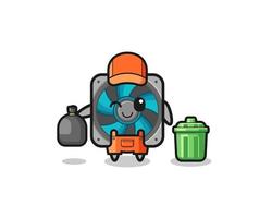 the mascot of cute computer fan as garbage collector vector
