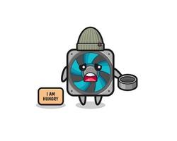 cute computer fan beggar cartoon character vector