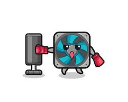 computer fan boxer cartoon doing training with punching bag vector