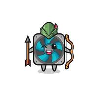 computer fan cartoon as medieval archer mascot vector