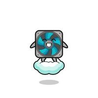 cute computer fan illustration riding a floating cloud vector