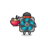 computer fan as Chinese chef mascot holding a noodle bowl vector