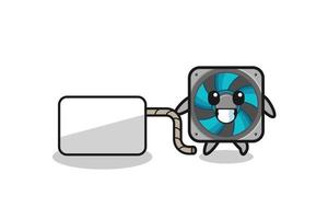 computer fan cartoon is pulling a banner vector