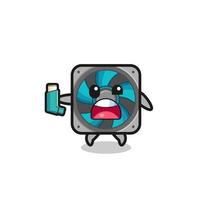 computer fan mascot having asthma while holding the inhaler vector