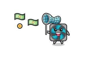 illustration of the computer fan catching flying money vector