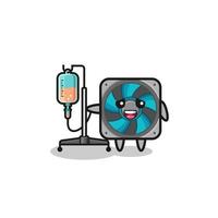 lindo personaje de fanático de la computadora de pie con poste de infusión vector