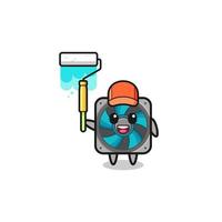 the computer fan painter mascot with a paint roller vector