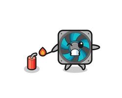 computer fan mascot illustration playing firecracker vector