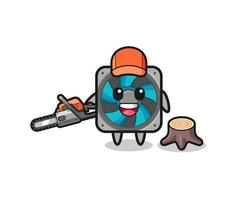 computer fan lumberjack character holding a chainsaw vector