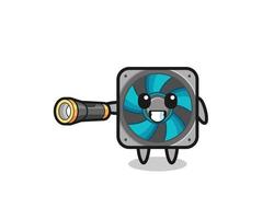 computer fan mascot holding flashlight vector