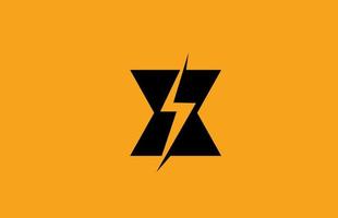 x icono del logotipo de la letra del alfabeto amarillo negro. diseño de rayos eléctricos para negocios de energía o energía vector