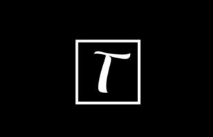 icono del logotipo de la letra del alfabeto t en blanco y negro. diseño cuadrado simple para negocios y empresas vector