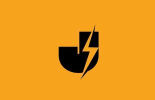 J black yellow alphabet letter logo icon. Electric lightning design for power or energy business vector