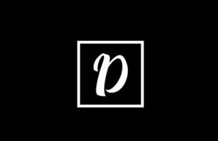 icono del logotipo de la letra del alfabeto d en blanco y negro. diseño cuadrado simple para negocios y empresas vector