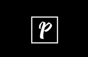 icono del logotipo de la letra del alfabeto p en blanco y negro. diseño cuadrado simple para negocios y empresas vector