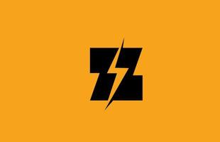 Z black yellow alphabet letter logo icon. Electric lightning design for power or energy business vector