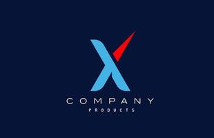 blue red X alphabet letter logo icon. Design for company and business vector