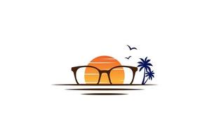 Sunset Sunrise Eyeglass Spectacles for Travel Holiday Logo Design Vector