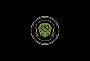 Old Simple Green Hop with Grain Malt for Craft Beer, Brewing or Brewery Label Logo Design Vector