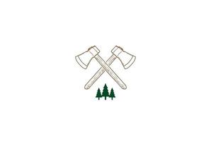 Vintage Retro Crossed Ax for Lumberjack Log Logging Timberland Logo Design Vector