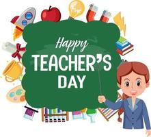 Happy Teacher's Day banner with a female teacher vector