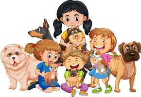 Happy children with their dogs vector