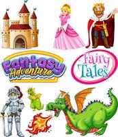 conjunto de dragones y personajes de dibujos animados de cuentos de hadas vector